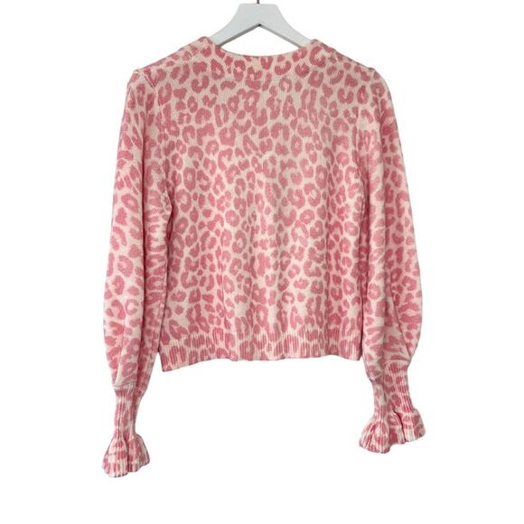 LoveShackFancy Boscom Cardigan XS Leopard Print Ruffle Cuff Button Front Sweater - Picture 9 of 11